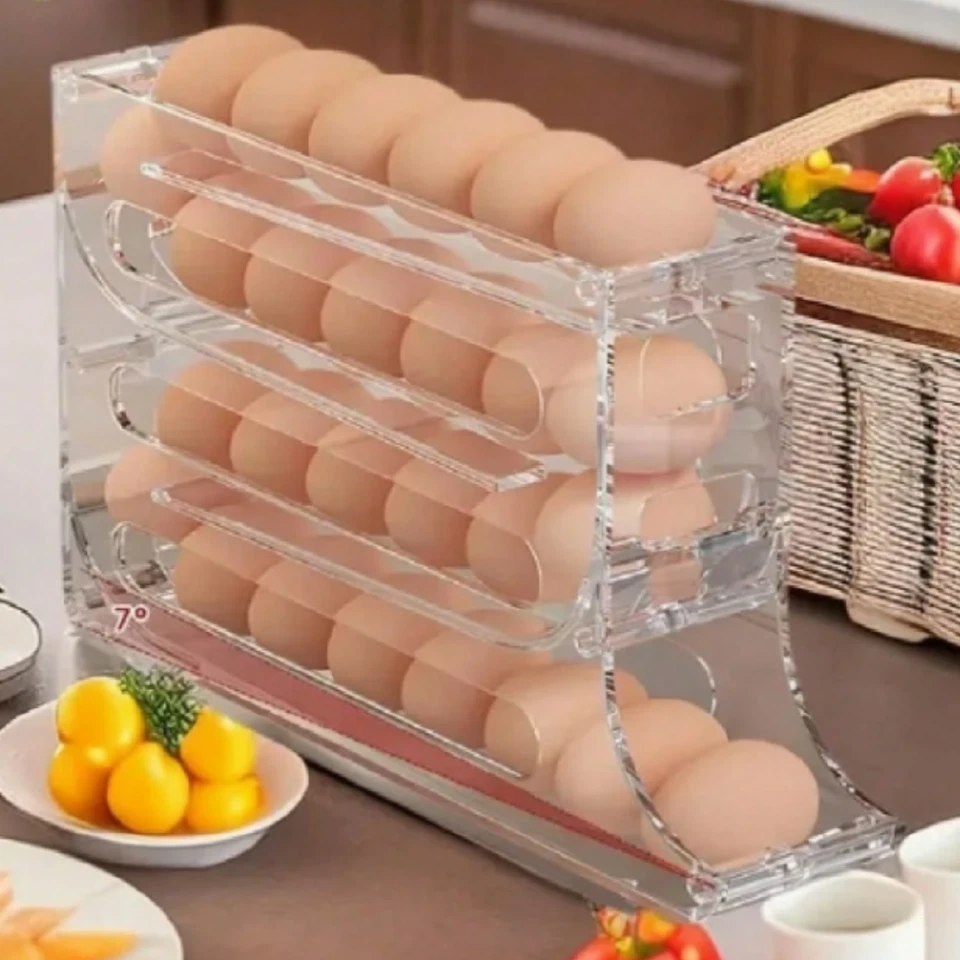 4-Layer Egg Storage Box Refrigerator Side Door Egg Holder Automatic Rotation 1pc - Image 3 of 4