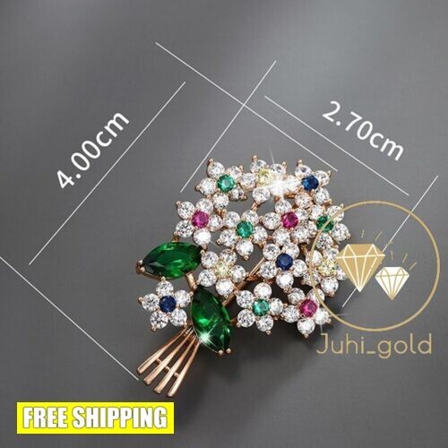 Delicate Flower Brooch Pin 4.00CT Simulated Ruby & Emerald 14K Rose Gold Plated - Picture 4 of 6