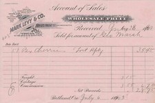 U.S. Mark Levy & Co. 1903 Logo Portland Oregon Wholesale Fruit Invoice Ref 41837