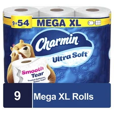 Charmin Ultra Soft Toilet Paper 9 Mega XL Rolls, 336 Sheets Per Roll
