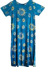Dress or Fabric, Long A-Line, Sunflowers on Blue, Batik, LG, Rayon, Hand Made