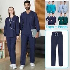NiaaHinn UNIFORM Unisex Medical Scrub Set Long Sleeve Worksuit For Women Men