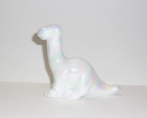 Fenton Glass Milk White Carnival MOP Dinosaur Figurine Mosser Made In USA - Picture 5 of 8