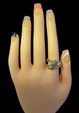 Native American Green Turquoise Sterling Vintage Double Stone Ring Sz 8