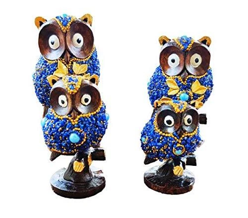 Búho bellamente diseñado color azul con piedra trabajo para decoración del hogar Foto 2 de 3