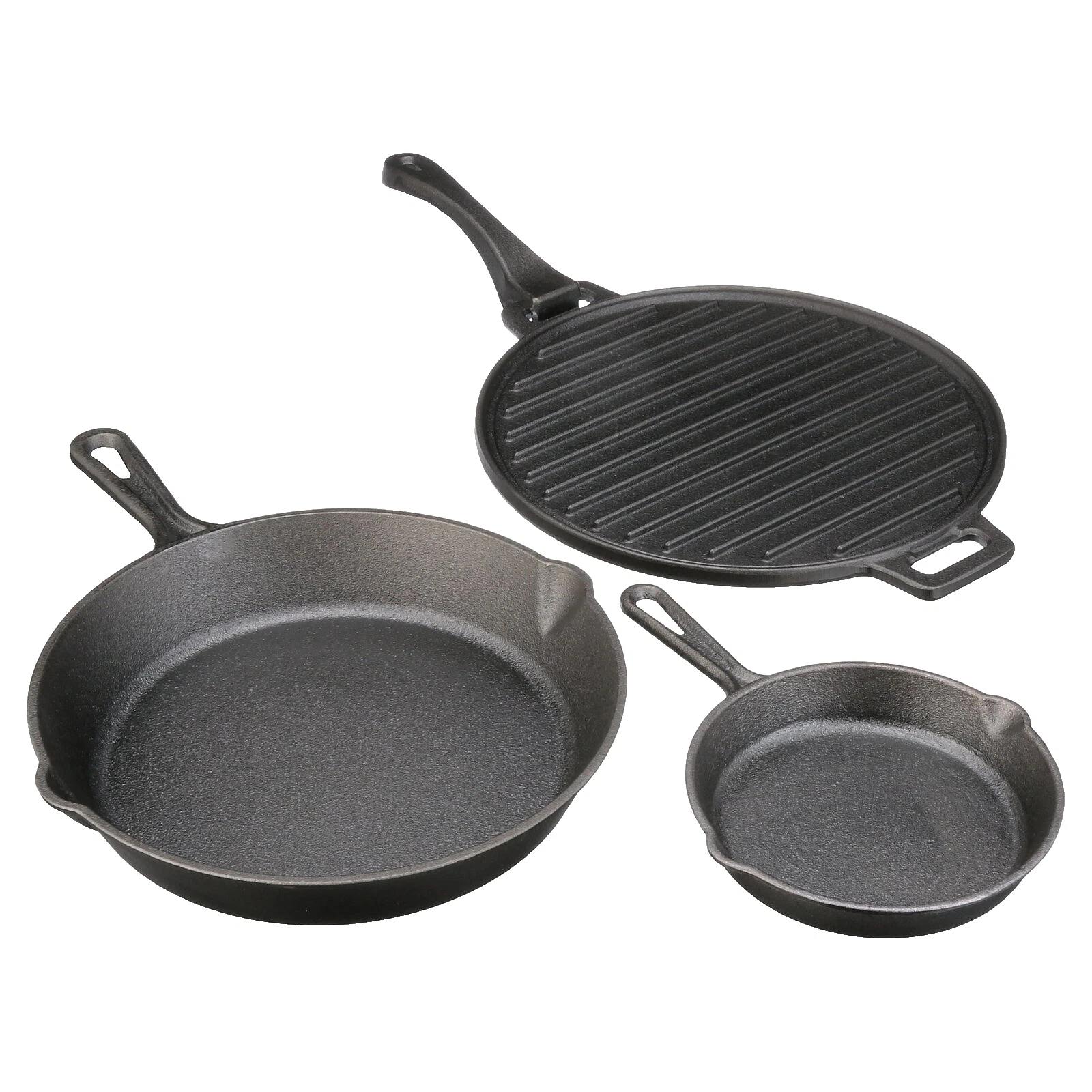 4-Piece Cast Iron Skillet Set Griddle Pre-Seasoned 6", 10.5", 11" Handles