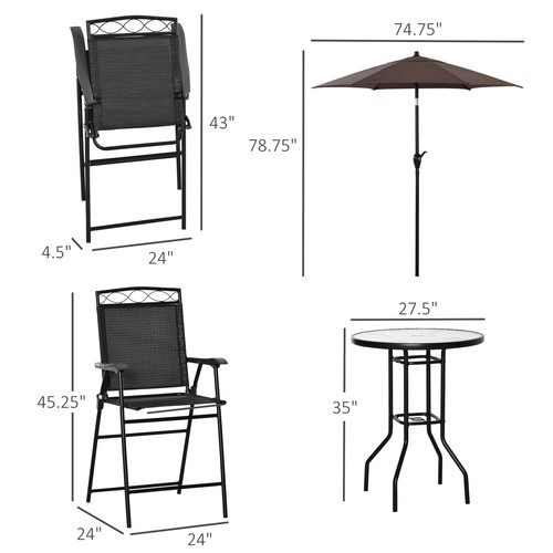 4 Piece Patio Bar Bistro Set Round Table with 2 Folding Chair Umbrella Outdoor - Picture 3 of 11