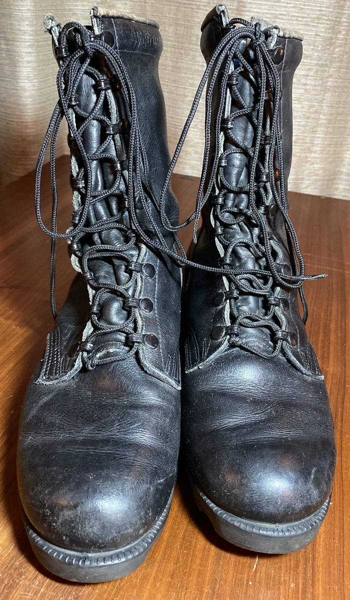 Men s Black Leather Military Issued Combat Boots Size 9 1 2 R 9 89 Durable