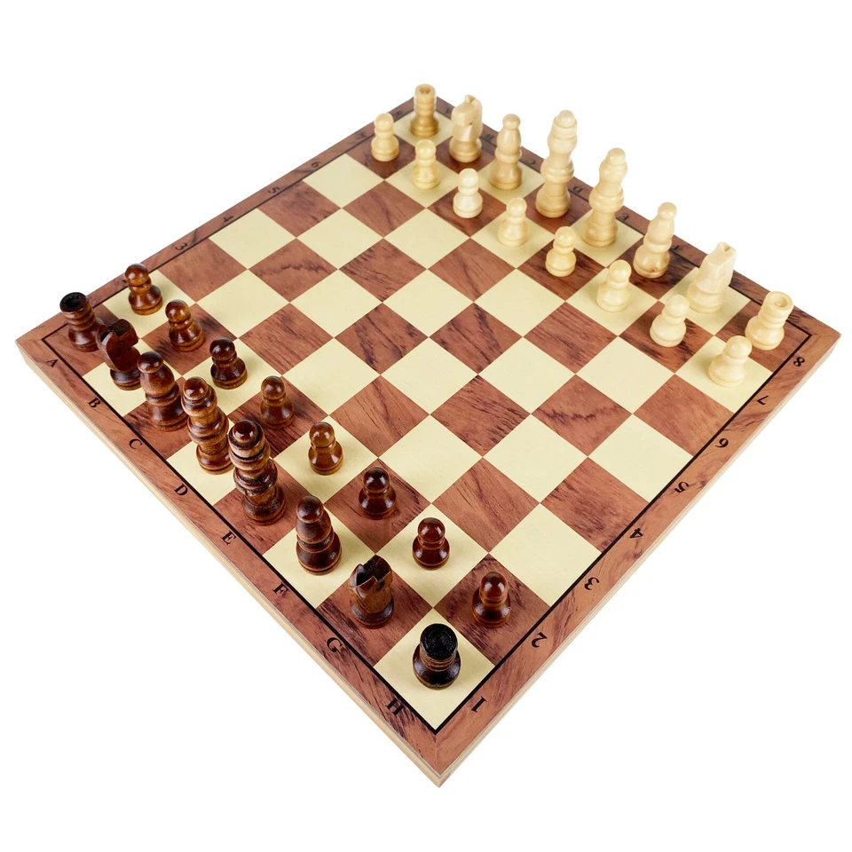 Chess Set Board Hand Made Wooden Pieces Family Game 21cm x 21cm Flat LETTERBOX