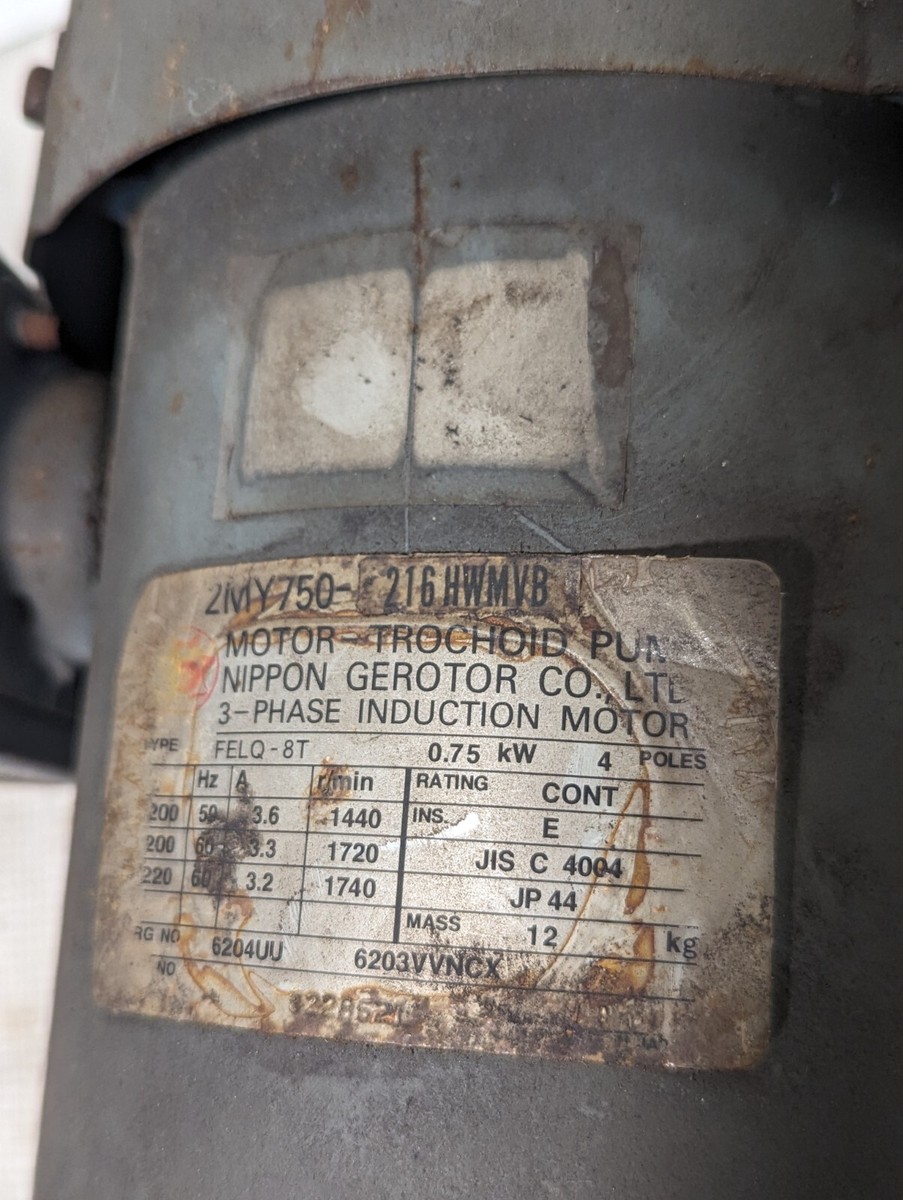 Nippon 2MY750-216HWMVB Trochoid Pump Motor, FELQ-8T, 0.75kw, 3