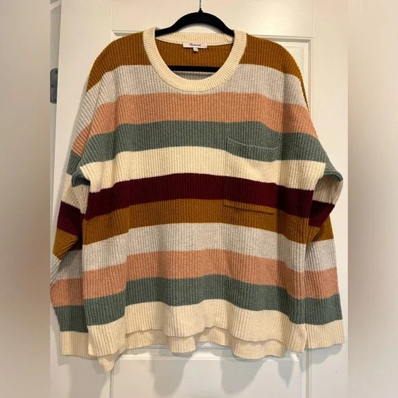 Madewell Thompson Stripe Pullover XXL Soft Boxy Retro Cozy Sweater