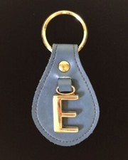 Leather Keychain with the Initial E - Teal