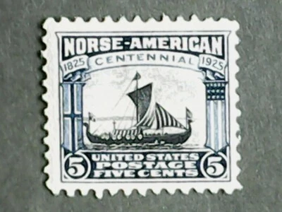 1925  Viking Ship 5 cent stamp ID# 621 Design #A185 Hinged [100421a] - Image 1 of 2