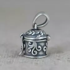 Oxidized Flower Locket Sterling Silver SMALL Prayer Box Pendant A2509
