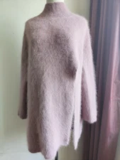 Angora Wool Blended Jumper Fluffy Fuzzy Pullover Super Soft OneSide Slit Sweater
