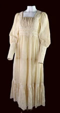 Vintage 70s GUNNE SAX sz S 4 6 (Jrs 9) Cotton Voile Lace Long Maxi Prairie Dress