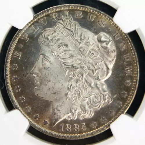 1885-O Morgan Dollar MS64 NGC Gold Rim Toning Obv; Bright White Rev