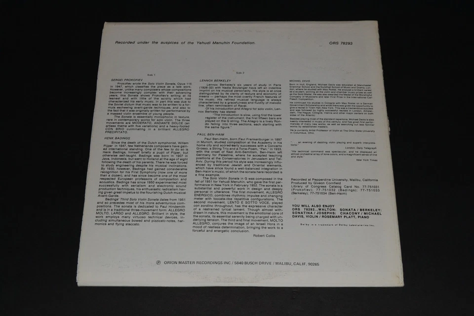 Solo Violin Sonatas by Prokofiev - Ben Haim/Michael Davis - FAST SHIPPING! Foto 2 de 2