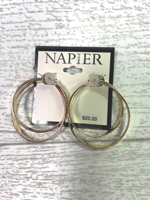 Napier Gold Circle Hoop Drop Pierced Earrings NWT Mom Wife