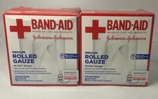 2 X Band-Aid Brand Medium Rolled Gauze, 5 Sterile Rolls 3” x 75.6”