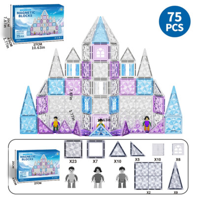 75pcs Magnetic Tiles Set Ice&snow Blocks 3D Diamond Building ...