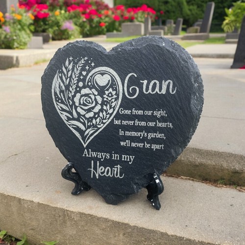 Memorial plaque Slate heart Remembrance stone Cross plaque Rose memorial Grave - Picture 47 of 90