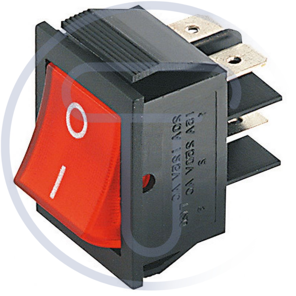Interruttore bipolare a bilanciere DPST ON-OFF con tasto luminoso rosso e con te