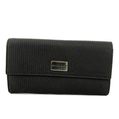 BVLGARI Millerighe PVC Leather Long Bifold Wallet Black/8BD1086