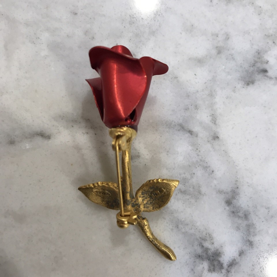 3 Rose Bud Flower Brooch Pins Gold Tone Signed Giovanni, Avon, Unsigned