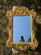 VTG Hollywood Regency LARGE Wall Mirror Gold Ornate Plastic Syroco Style 28"×20”