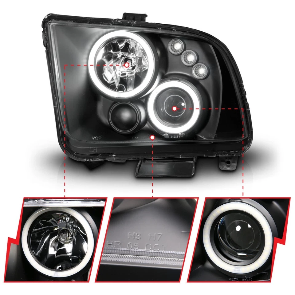 Faro delantero izquierdo y derecho Anzo 121166 para Ford Mustang 2005-2009 carcasa negra Foto 3 de 4