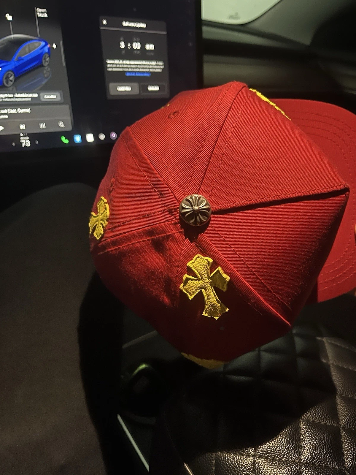 Cappello da baseball nuovo originale Chrome Hearts CH rosso ciliegia giallo toppa croce RARO