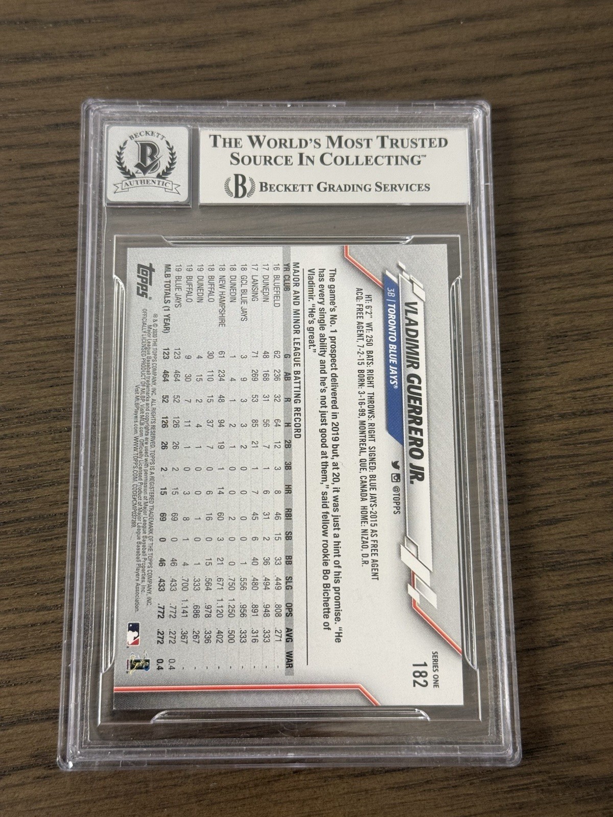 Vladimir Guerrero Jr #182 2020 Topps Cup - Beckett 10 auto view 2