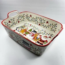 Temptations Winter Whimsy Baker Casserole 3 quart 11”x 8.25” Handles Handcrafted