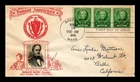 DR JIM STAMPS US COVER HORACE MANN FAMOUS AMERICANS FDC CROSBY PHOTO CACHET