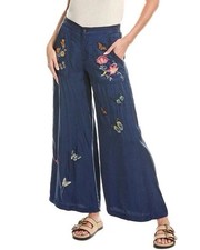 Biya Johnny Was Wide-Leg Moesly Pants Navy Embroidered Floral Sz S
