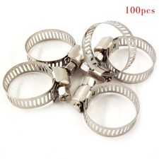 100 Pcs Adjustable 3/4"-1"Stainless Steel Drive Hose Clamps Fuel Line Worm Clips
