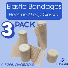 Elastic Wrap Bandage with Hook and Loop Closure (No Clips Needed) (Pack of 3)
