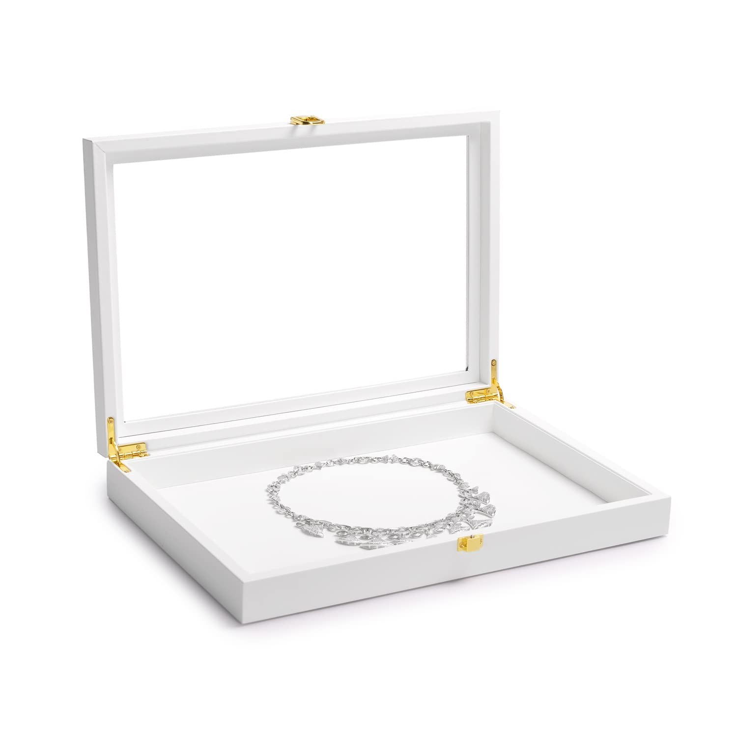 Oirlv White Jewelry Organizer Tray with Acrylic Lid Premium Leather Jewelry B...