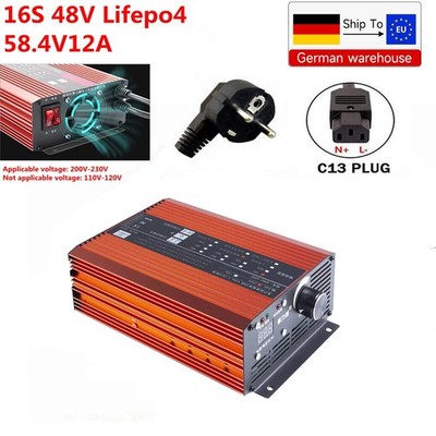 Output 58.4V Akku Ladegerät Current Adjustable 3A-12A for 16S 48V LiFePo4 Pack