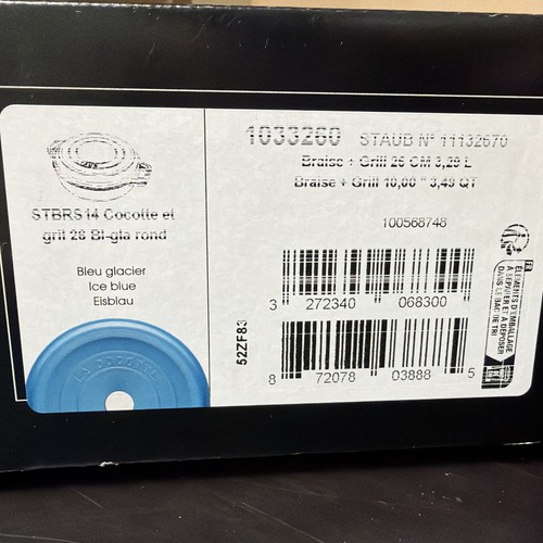Staub Cast Iron Braiser And Grill,  10in, 3.5qt, Ice Blue - Picture 6 of 6