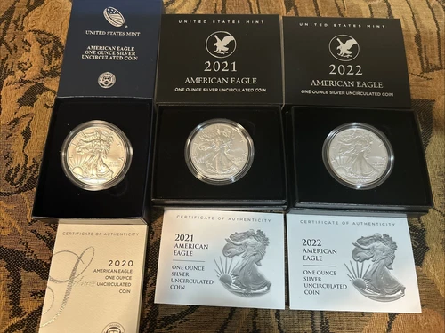 2020 2021 2022 W COVID Era Uncirculated Silver Eagle Set of 3 - Beautiful!