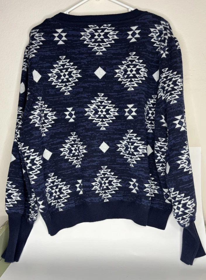 Suéter LuLaRoe Piper Azul Blanco Tribal Azteca Mangas Globo Suroeste 3XL Foto 4 de 4