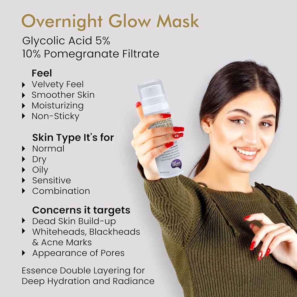 Mascarilla de ácido glicólico Get Nectar Happiness Overnight Glow 5 % con 10 % - 30 ml Foto 4 de 4