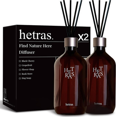 Hetras Premium Reed Diffuser Set 16.9 Fl.Oz. 2 Pack | Hotel Wood - Woody & Musk 