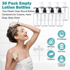 30 Pcs Pump Dispenser 10 Oz Plastic Bottle Empty Lotion with Refillable Clear