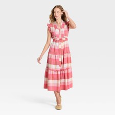 Women Flutter Short Sleeve Ruffle Maxi A-Line Dress - Universal Thread Pink