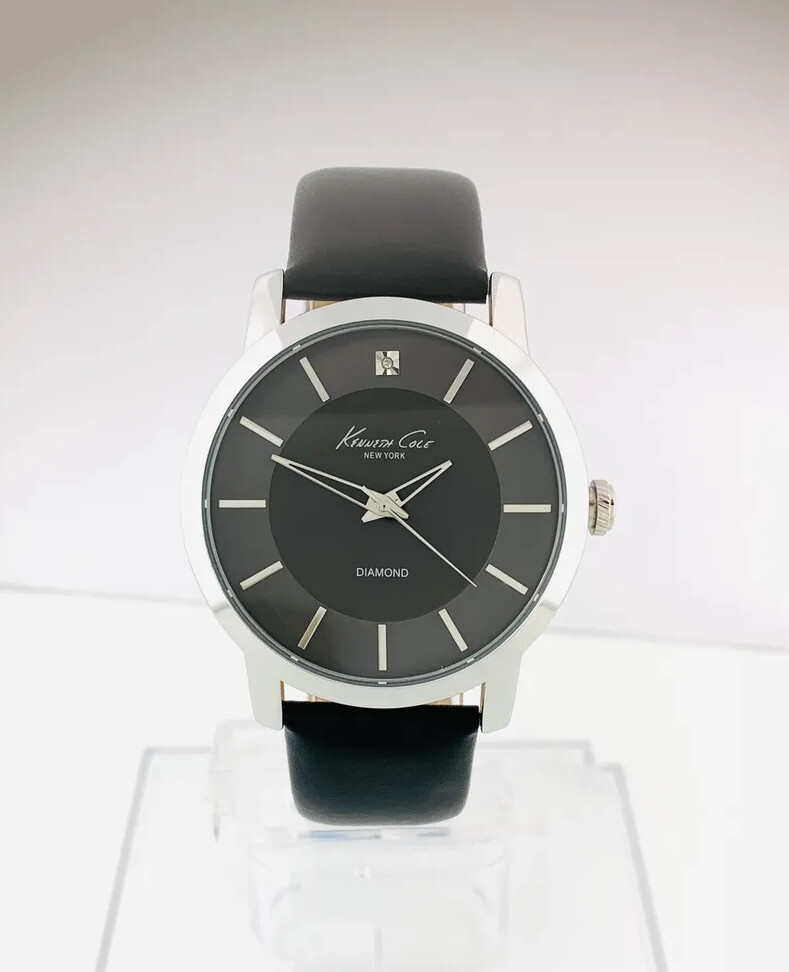 Kenneth Cole Mens KC1986 Diamond Collection Black Leather Strap