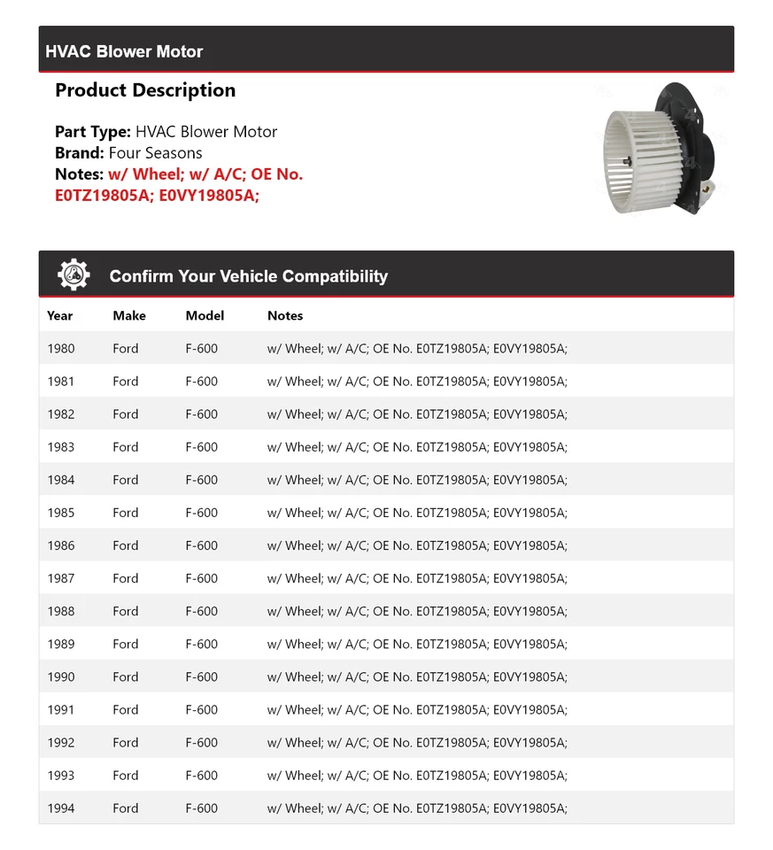 Motor soplador de climatización para Ford F-600 1980-1994 4 estaciones 1981 1982 1983 1984 1985 Foto 2 de 4