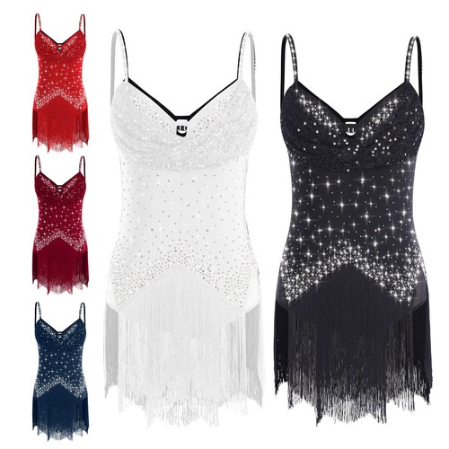 Damen Kleider Fransen Kostüm Tango Trikot Quaste Body Latein Tanz Samba - Bild 1 von 59